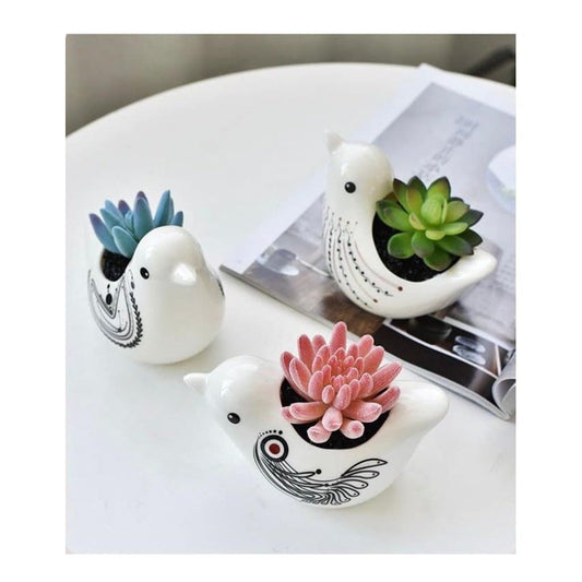 3 Pcs Lovely Birds Succulent Ceramic Flower Pot Cute Animal Mini Green Plant Basin Planter Home Decoration Fairy Gardening Fatio General Trading