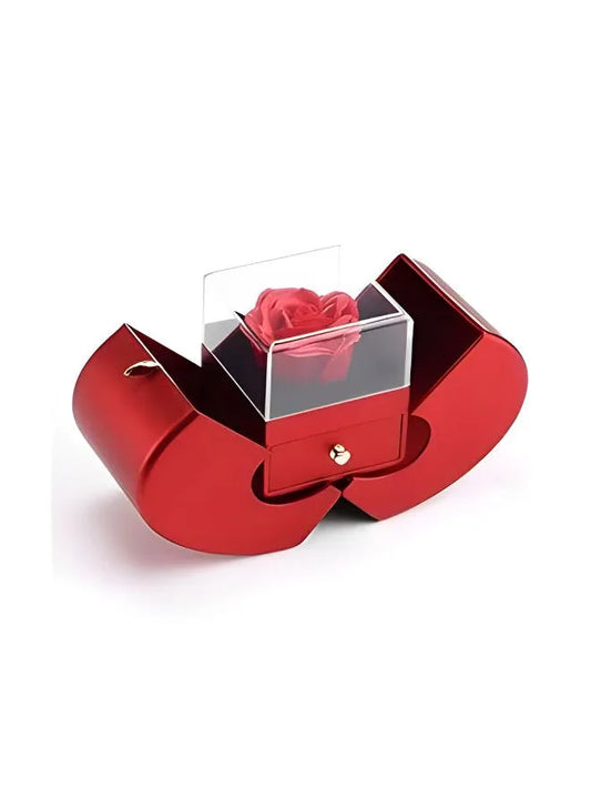 Preserved Red Rose with Heart shape Gold Necklace in Heart Shape Jewelry Box-Valentines Day Gifts for Her
