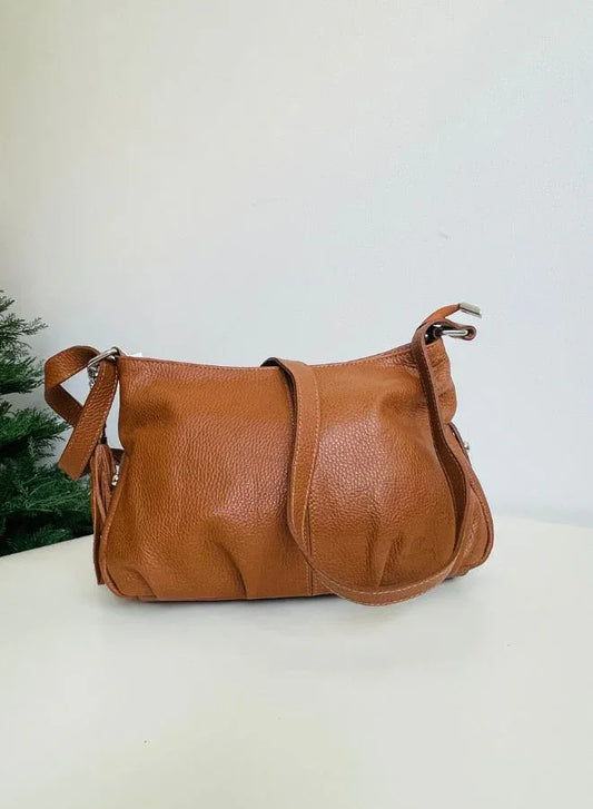 Effetty Leather Shoulder Bag for Women Genuine Cow Leather Handbag Made in Italy with Long Strap