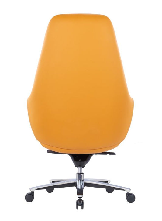 كرسي مكتب عصري مريح بظهر برتقالي ومقعد رمادي ومسند ذراع ثابت | كرسي مكتب من جلد البولي يوريثان عالي الجودة مع مسند للرأس ومسند للظهر وقاعدة من الألومنيوم