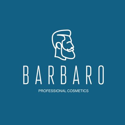 Barbaro Professional Cosmetics logo on a blue background
