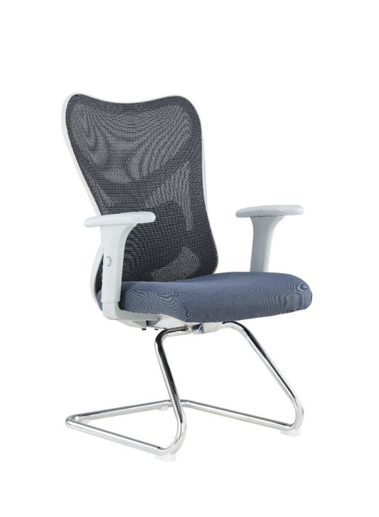 Modern office chair with gray mesh back and seat on a white background