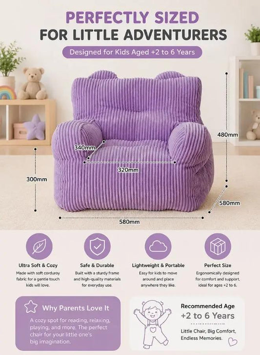 Kids Bean Bag Chair/Sofa Coudroy Fabric, Foam Filled-Pink