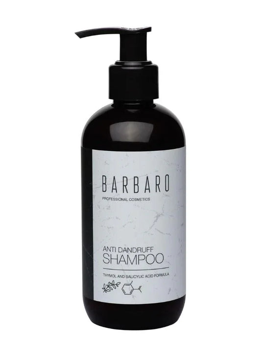 Barbaro anti-dandruff shampoo bottle on a white background