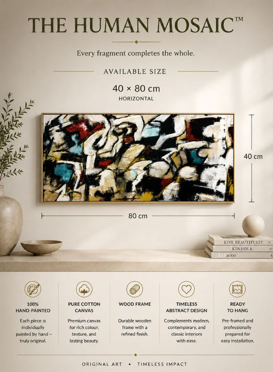 The Human Mosaic | Luxury Hand-Painted Abstract Wall Art for Home & Office | Cotton Canvas with Wooden Frame