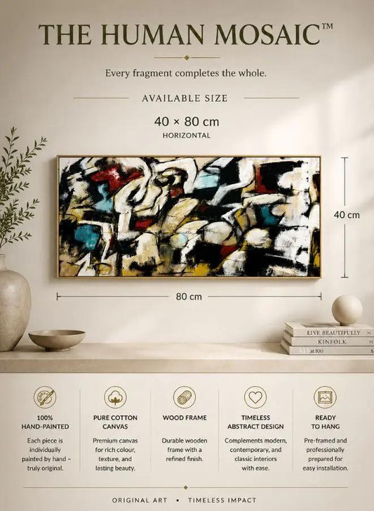 The Human Mosaic | Luxury Hand-Painted Abstract Wall Art for Home & Office | Cotton Canvas with Wooden Frame