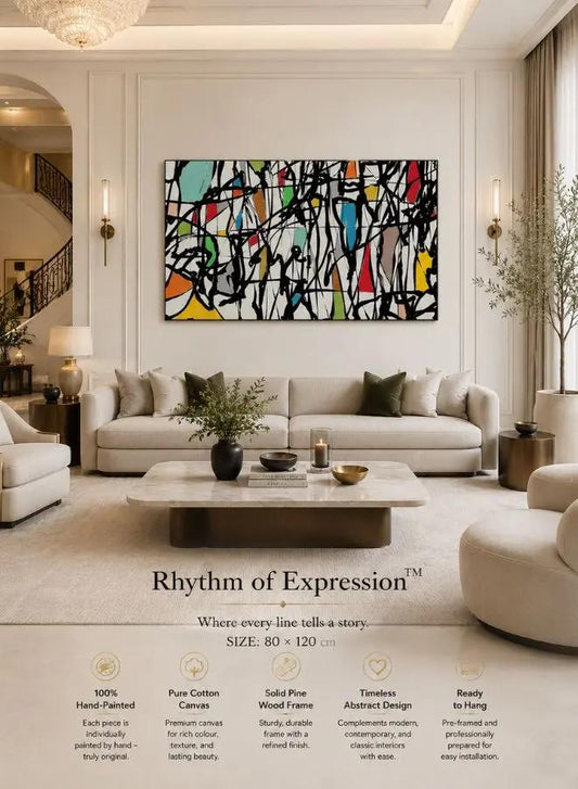 Rhythm of Expression | Premium Hand-Painted Abstract Wall Painting | Cotton Canvas with Wooden Frame | 80 × 120 cm