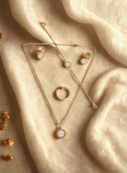 Elegant Roman Numerals Jewelry Set for Women | White Necklace Pendant, Earrings, Ring, and Bracelet featuring Roman Nos 1-10