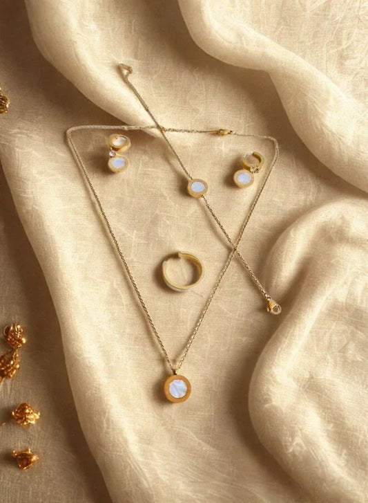 Elegant Roman Numerals Jewelry Set for Women | White Necklace Pendant, Earrings, Ring, and Bracelet featuring Roman Nos 1-10