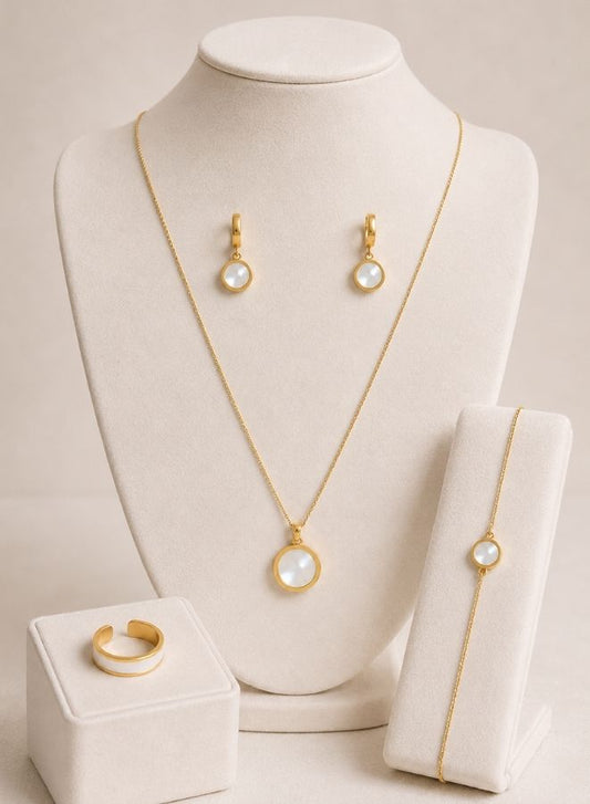 Elegant Roman Numerals Jewelry Set for Women | White Necklace Pendant, Earrings, Ring, and Bracelet featuring Roman Nos 1-10