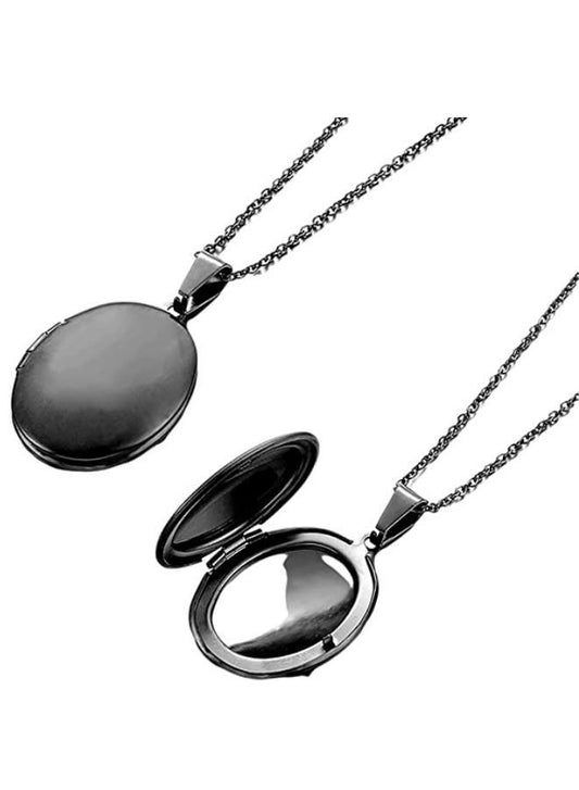 Black locket necklaces on a white background