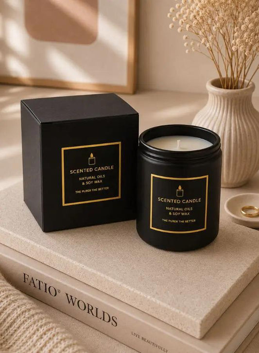 Soy Wax Scented Candle in Glass Jar – Oud & Vanilla | 200g, Long-Lasting Home Fragrance