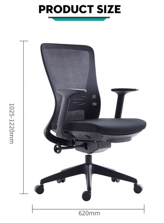 Medium Back Mesh Office Chair with Back Support, Height Adjustable with Tilt and Lock, Breathable Mesh Design, Grade 3 Gas Lift, 340mm Fiberglass Base, 55mm Nylon Casters