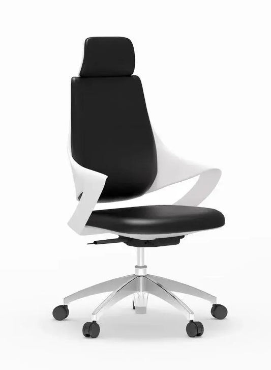 Modern office chair with black and white design on a white background