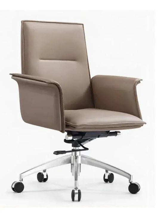 Brown office chair with a high backrest on a white background