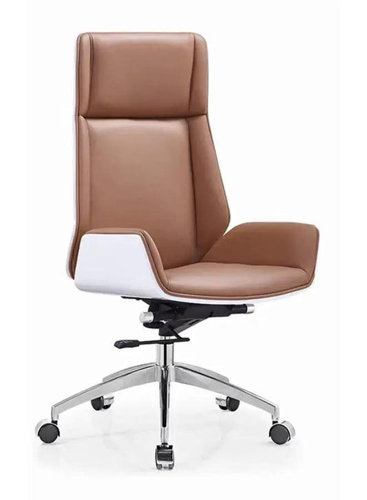 Brown office chair with white accents on a white background