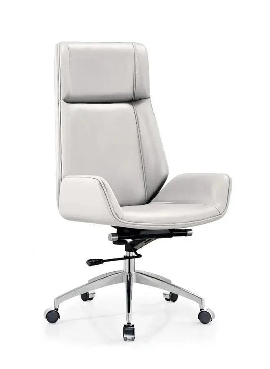 White office chair with a high backrest on a white background