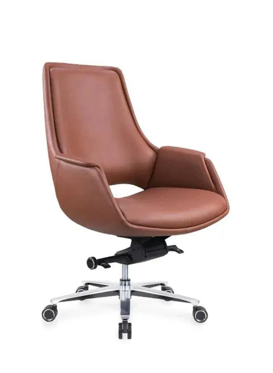 Brown office chair with a swivel base on a white background