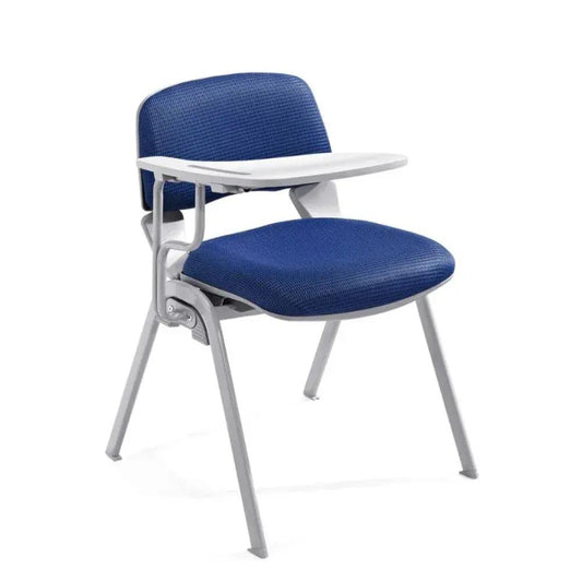 Blue training chair with a white writing pad on a white background