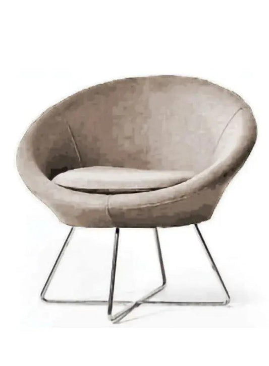 Modern chair with a round beige seat and metal legs on a white background