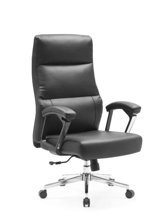 Black office chair with high backrest on a white background