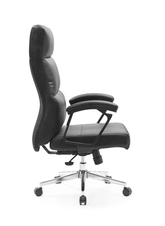 Black office chair with high backrest on a white background
