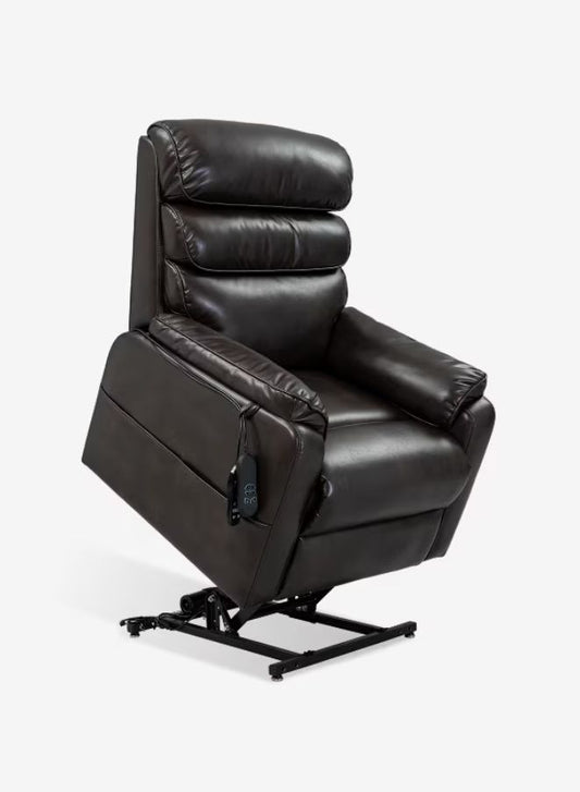 Dark brown leather recliner chair on a white background