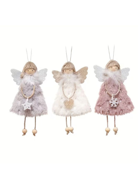 Christmas Angel Plush Doll Pendant, Christmas Tree Hanging Decoration, Pack of 3
