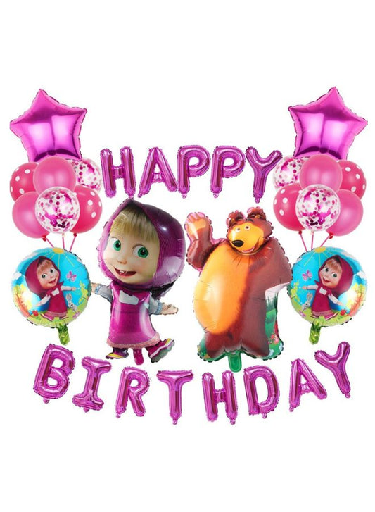 Masha and the Bear Foil Balloon Set with Pink Happy Birthday Letters – Uninflated Birthday Decoration Kit