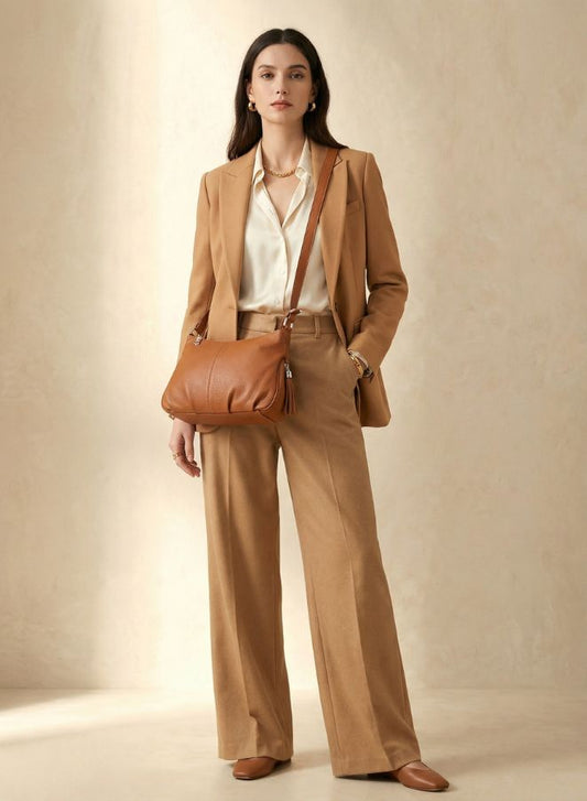 Effetty Leather Shoulder Bag for Women Genuine Cow Leather Handbag Made in Italy with Long Strap