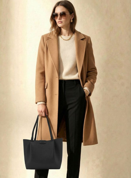 Effetty Black Color Genuine Leather Shoulder Tote Bag