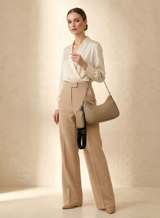 Effetty Women's Medium Size Casual Shoulder Bag With Mini Purse in Genuine Leather Made in Italy, Brown