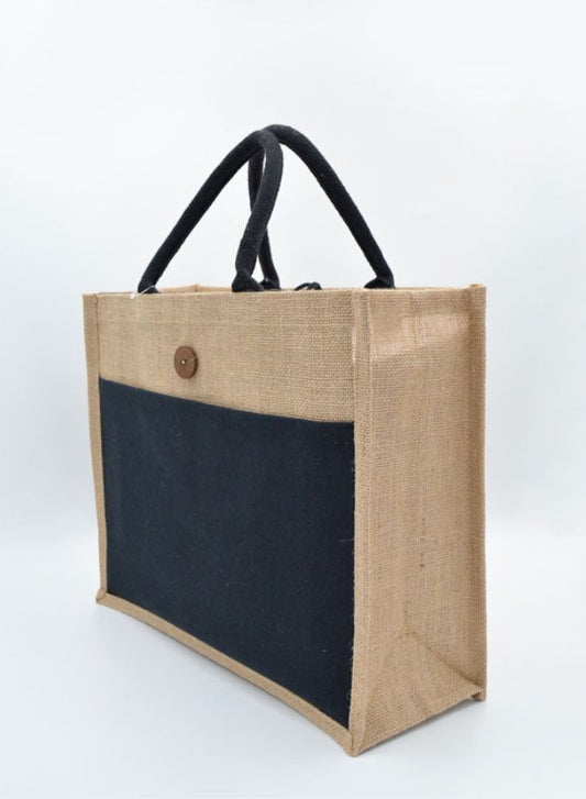 Set of 10 Eco-Friendly Jute Canvas Bag – Natural Jute & Canvas with Button