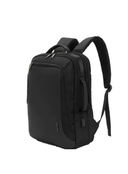 Business Laptop Backpack - 15.6" Black Water-Resistant Polyester Bag with USB Charging Port