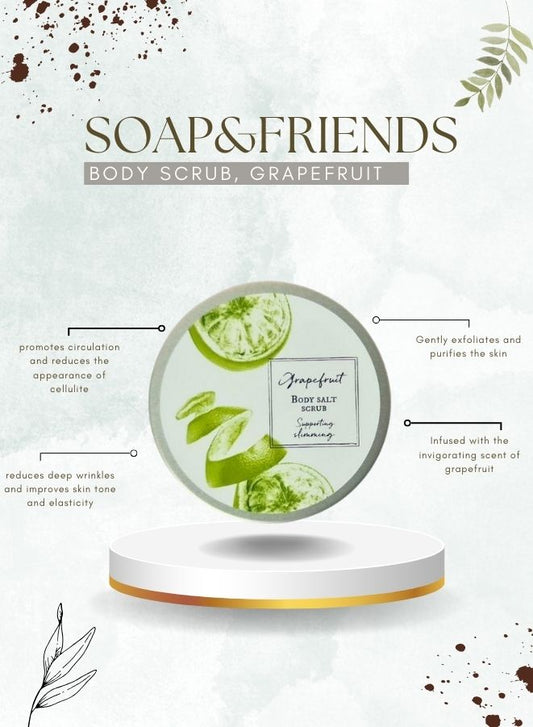 Soap&Friends Natural Salt-Sugar Body Scrub with Grapefruit – Exfoliating & Firming Scrub with Caffeine and Plant Oils, 220g