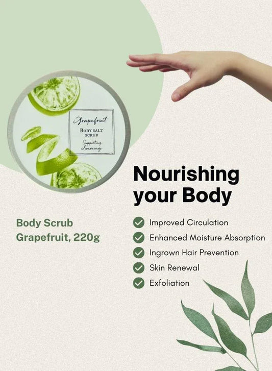 Grapefruit Salt-Sugar Body Scrub – Natural Exfoliating Scrub with Grape Seed, Almond & Avocado Oils – Refreshing, Nourishing & Rejuvenating