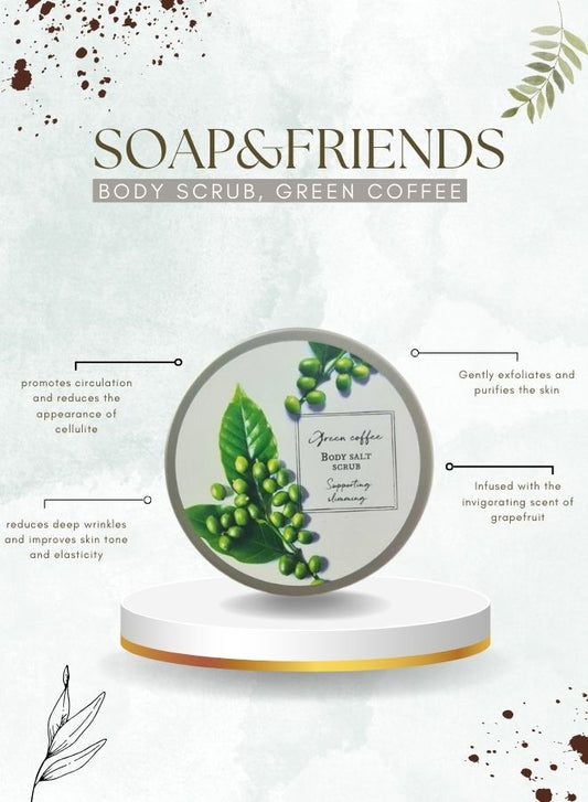 Soap&Friends Green Coffee Salt-Sugar Body Scrub – Natural Exfoliating & Slimming Scrub with Caffeine and Plant Oils, 220g