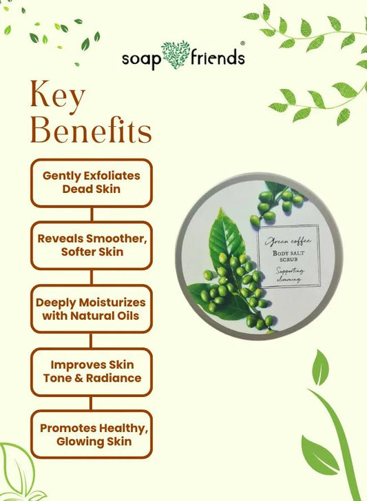 Green Coffee Salt-Sugar Body Scrub – Natural Exfoliating Scrub with Coffee, Grape Seed, Almond & Avocado Oils – Energizing, Revitalizing & Skin-Smoothing Care