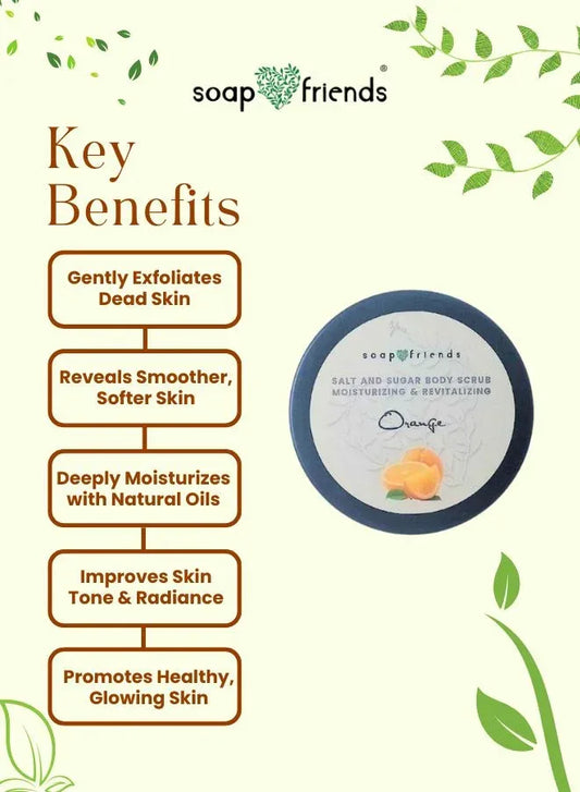 Orange Body Scrub – Natural Sugar Scrub with Argan, Jojoba, Avocado & Macadamia Oils and Panthenol – Exfoliating, Nourishing & Skin-Smoothing Care