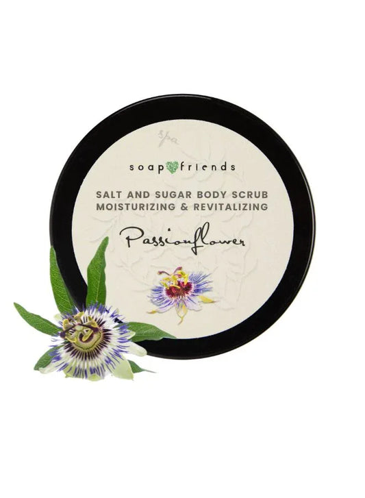 Natural Passionflower Body Scrub – Botanical Scrub with Sage Leaf & Coconut Oil – Refreshing, Exfoliating & Silky-Smooth Skin