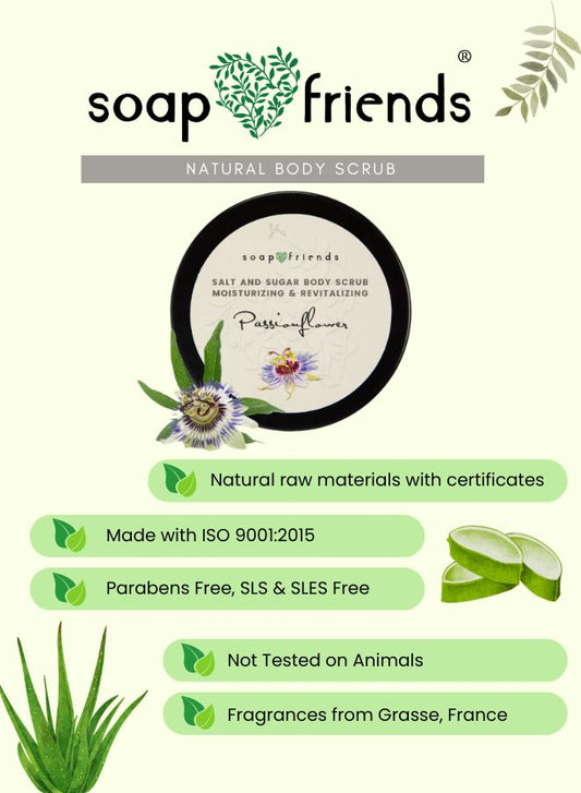 Natural Passionflower Body Scrub – Botanical Scrub with Sage Leaf & Coconut Oil – Refreshing, Exfoliating & Silky-Smooth Skin