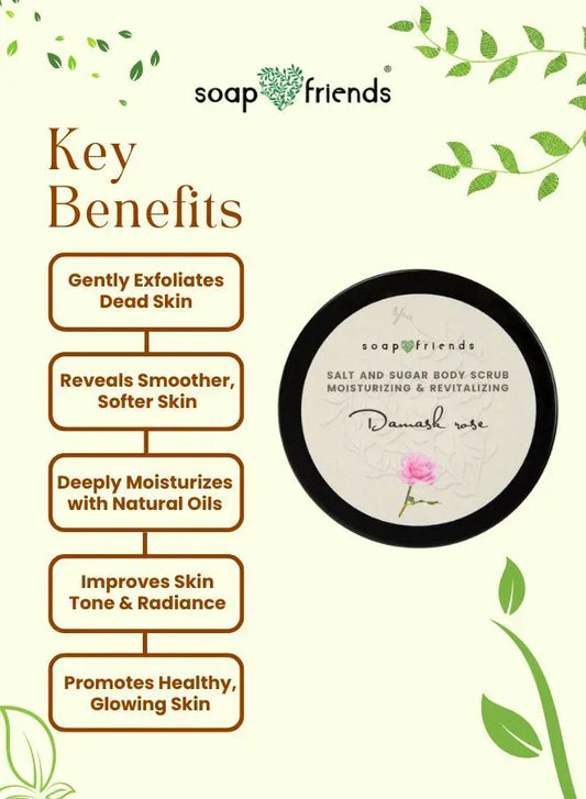 Soap&Friends Natural Rose Skincare Set with Massage Oil Body Scrub and Bath Salt for Relaxing Skin Care