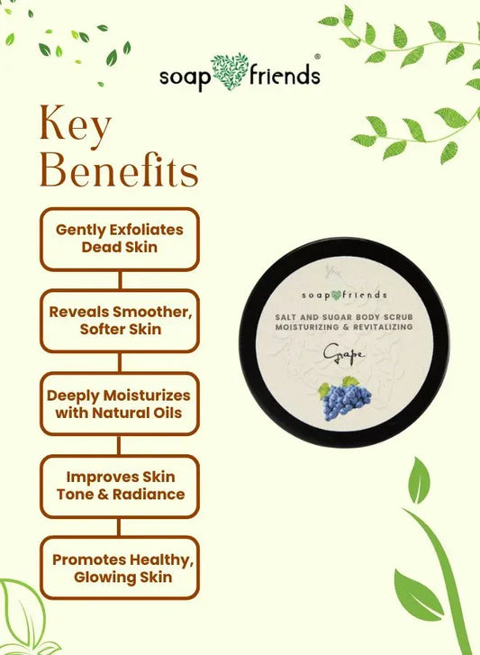 Natural Grape Body Scrub – Exfoliating Scrub with Grape Seed Oil & Botanical Oils – Hydrating, Revitalizing & Silky-Smooth Skin