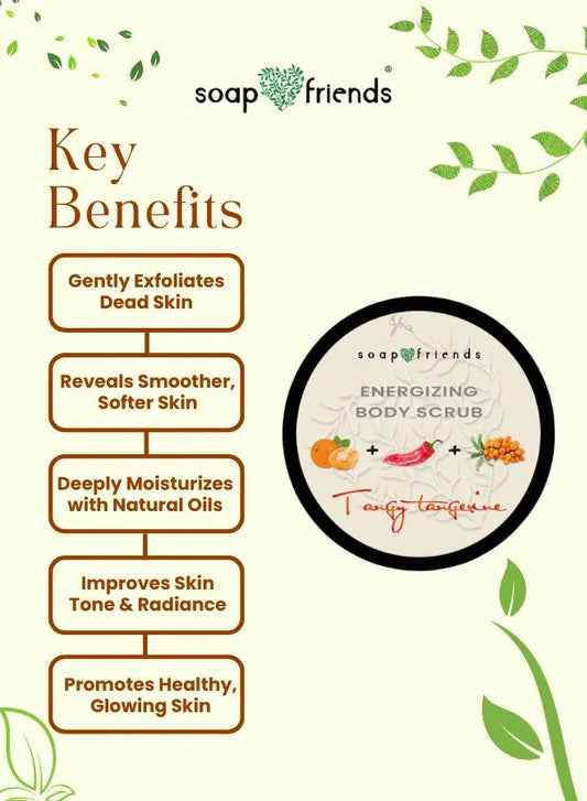 Tangy Tangerine Body Scrub – Natural Sugar Scrub with Almond, Avocado & Macadamia Oils – Energizing Exfoliation & Skin-Smoothing Care