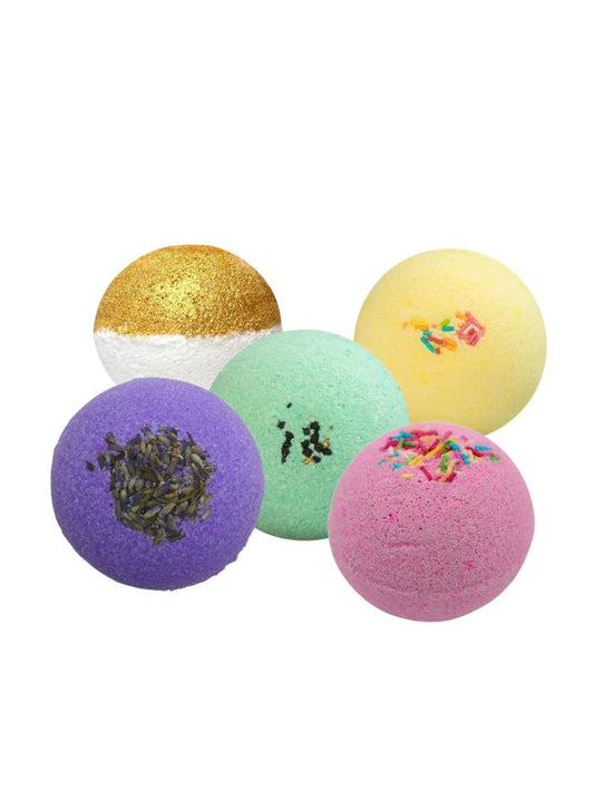Soap&Friends Natural Bath Bomb Gift Set – Argan, Lemongrass, Melon, Cherry & Lavender – Fizzy Aromatherapy Bath Balls for Relaxation & Skin Nourishment