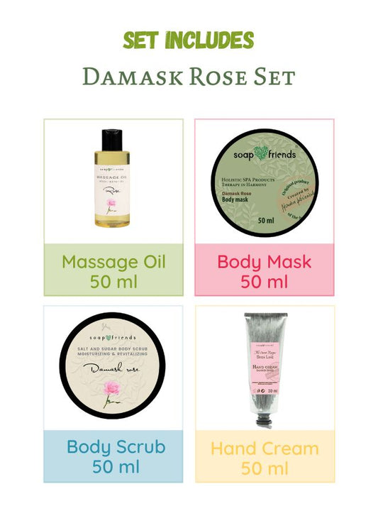 Soap&Friends Damask Rose Gift Set – Hand Cream, Soap, Body Oil, Body Scrub & Body Mask