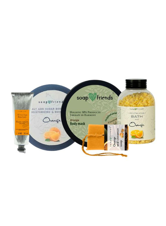 Soap&Friends Natural Orange Flavor Gift Set – Bath Salt, Body Mask, Scrub, Hand Cream & Soap