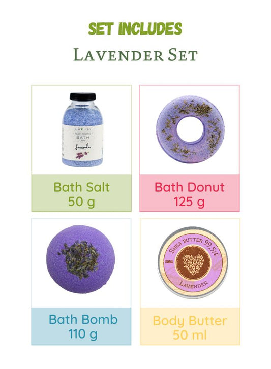 Soap&Friends Natural Lavender Flavor Skincare Set – Bath Salt, Bath Bomb, Fizzy Bath Donut, Body Butter & Soap
