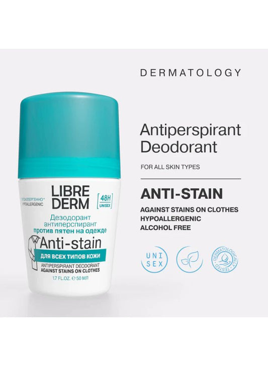 Librederm antiperspirant deodorant bottle with branding and product details on a white background