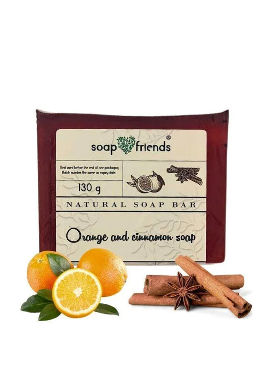 Orange & Cinnamon Soap – Natural Handmade Bar with Vegetable Glycerin, Sorbitol & Coconut Oil – Gentle Cleansing, Hydration & Soft Skin (130g)